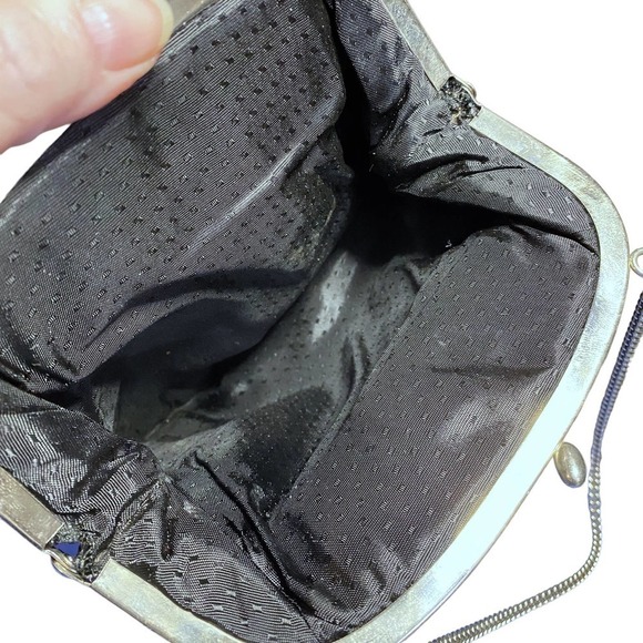 Early 1900s Black Velvet Evening bag clutch bow small chain strap. - Picture 6 of 8